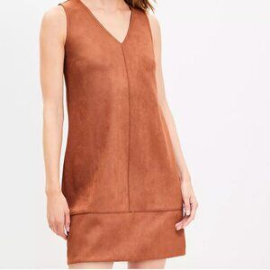 LOFT Women's 6P Faux Suede Mini Shift Dress V-neck Brown Tan Casual Neutral